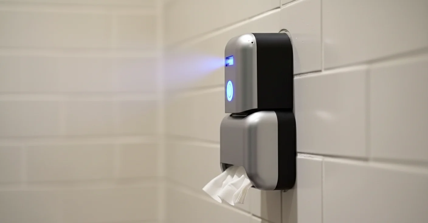 Le Finisseur touchless wall dispenser misting with integrated tissue